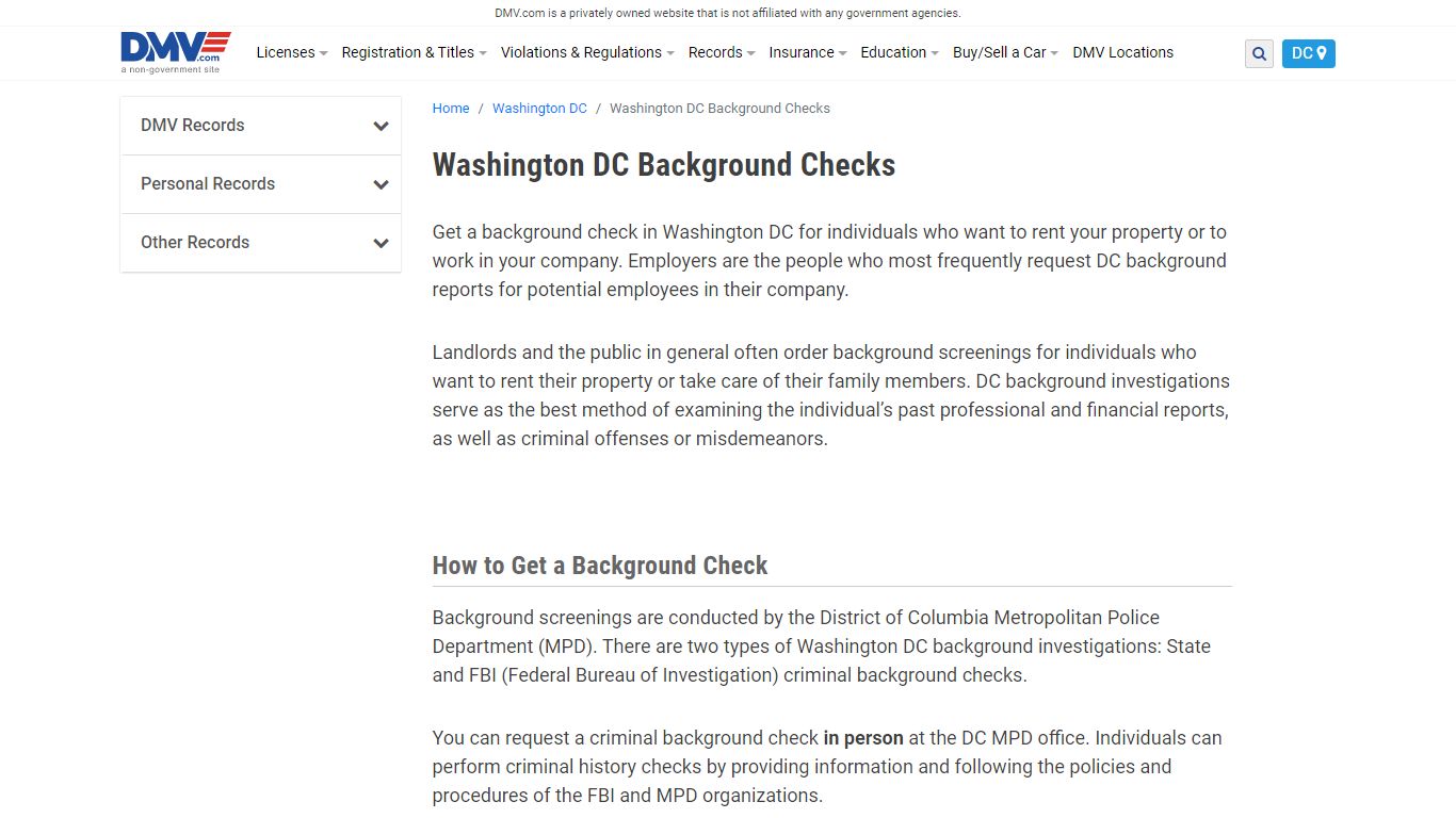 Washington DC Background Checks | DMV.com